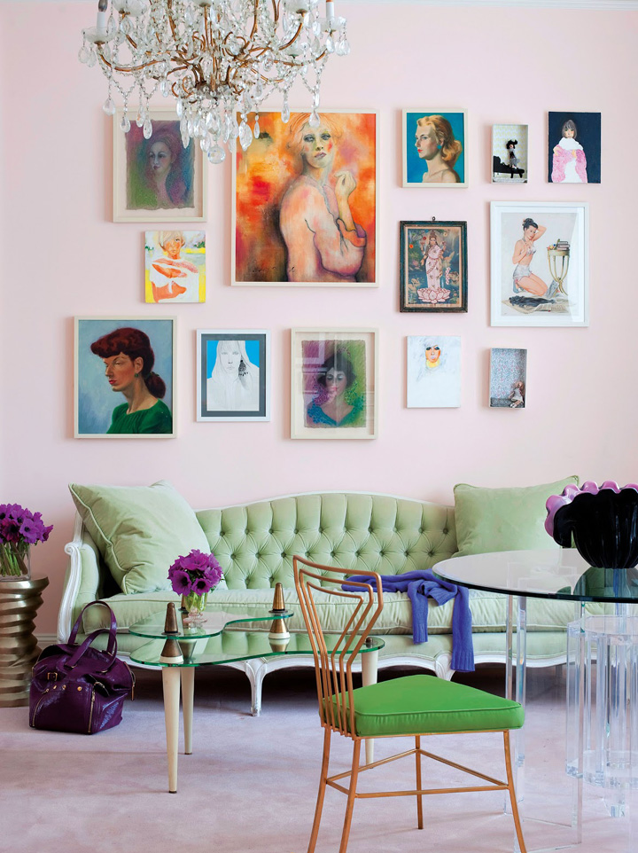 Decoração de Sala de estar; Cadeira clássica verde e dourada; Casa de Valentina