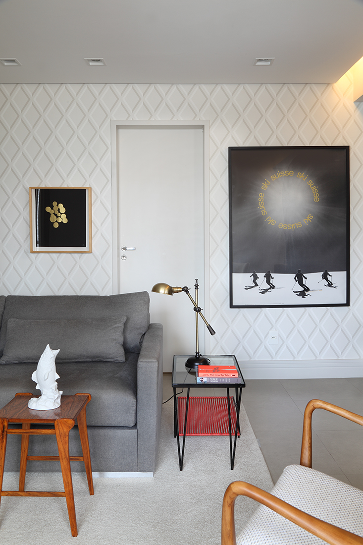 Decoração de: Sala de estar; papel de parede geométrico; Casa de Valentina